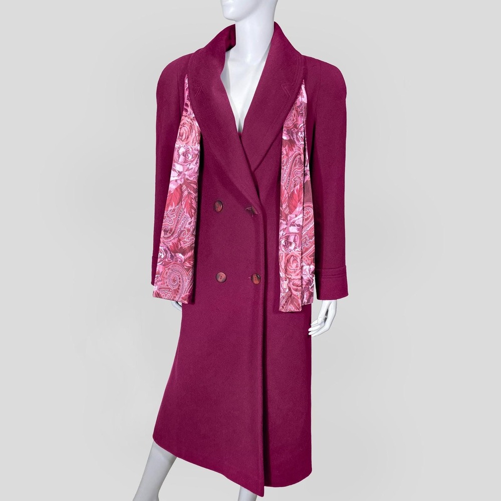 VTG Alorna Forstmann Magenta Wool Blend Coat with‎ Scarf Womens L Peacoat